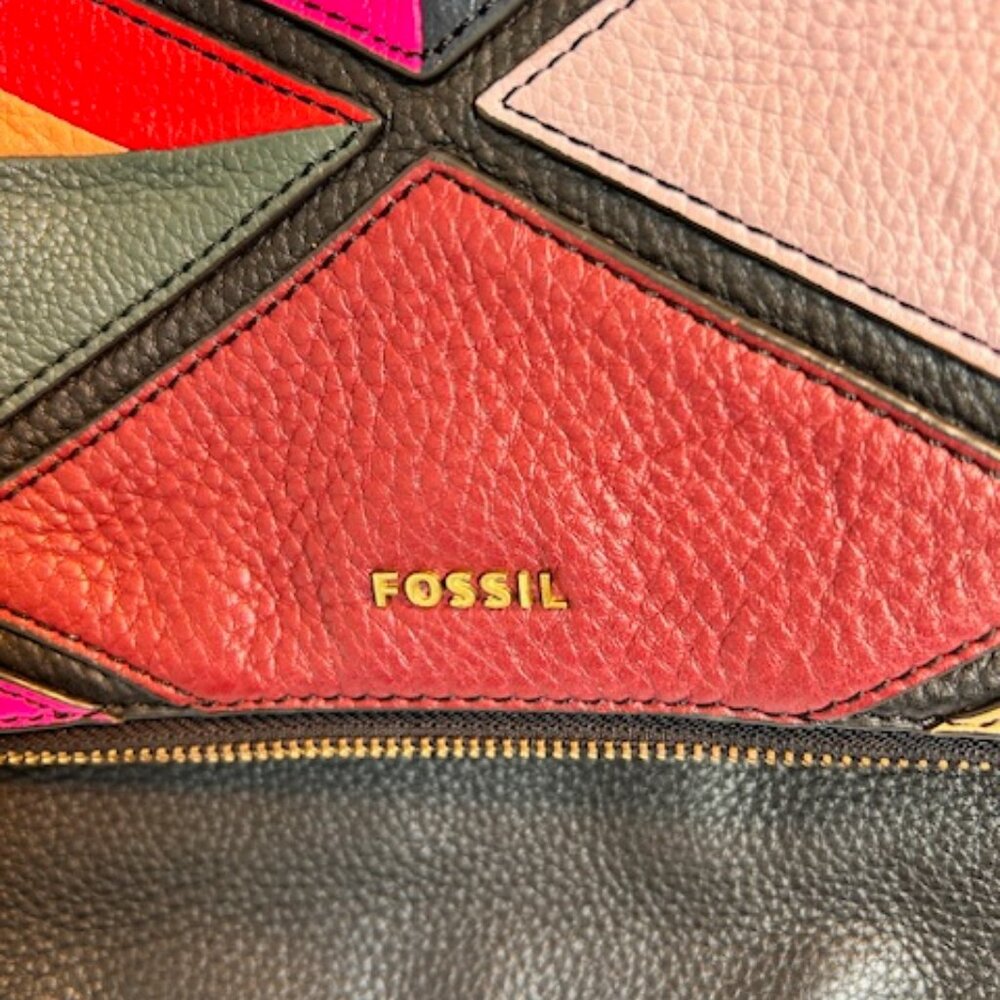 Fossil Leather Patchwork Colorblock Crossbody Bag… - image 2